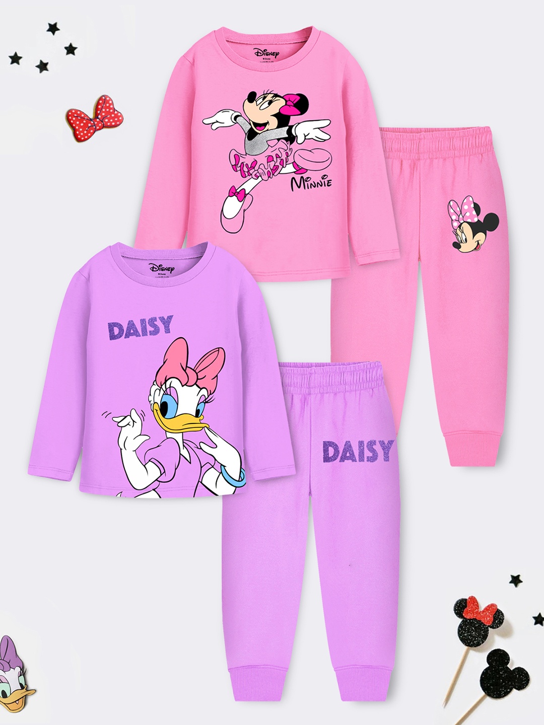 

Disney By Miss and Chief Girls Pack Of 2 Minnie & Daisy Printed Night Suit Set, Pink