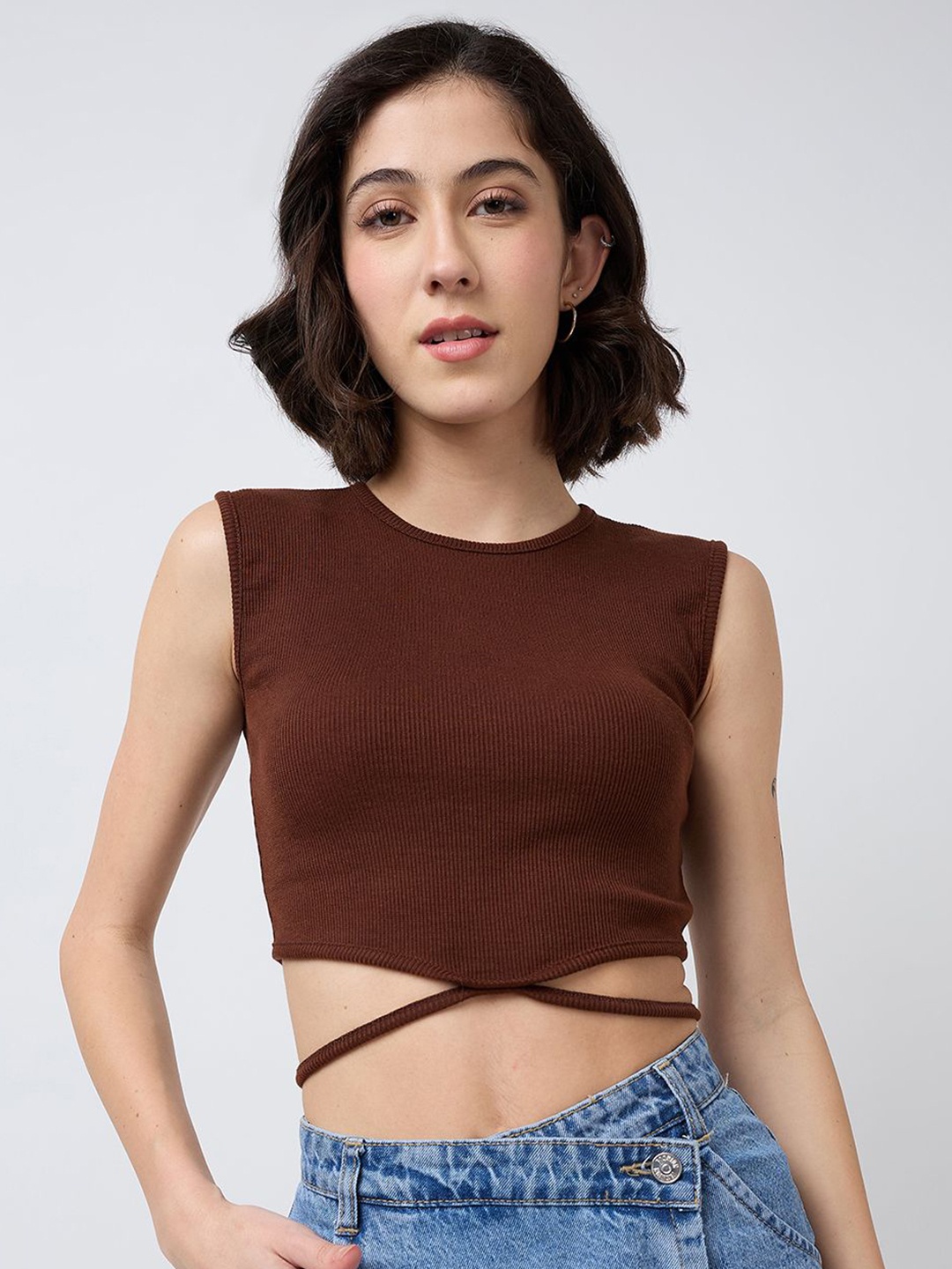 

SZN Women Fitted Crop Top, Brown