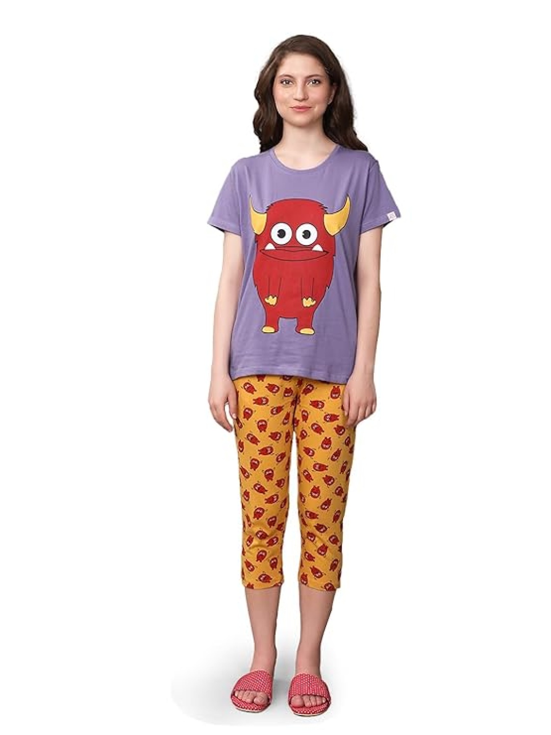 

evolove Women Graphic Printed Pure Cotton Night suit, Yellow