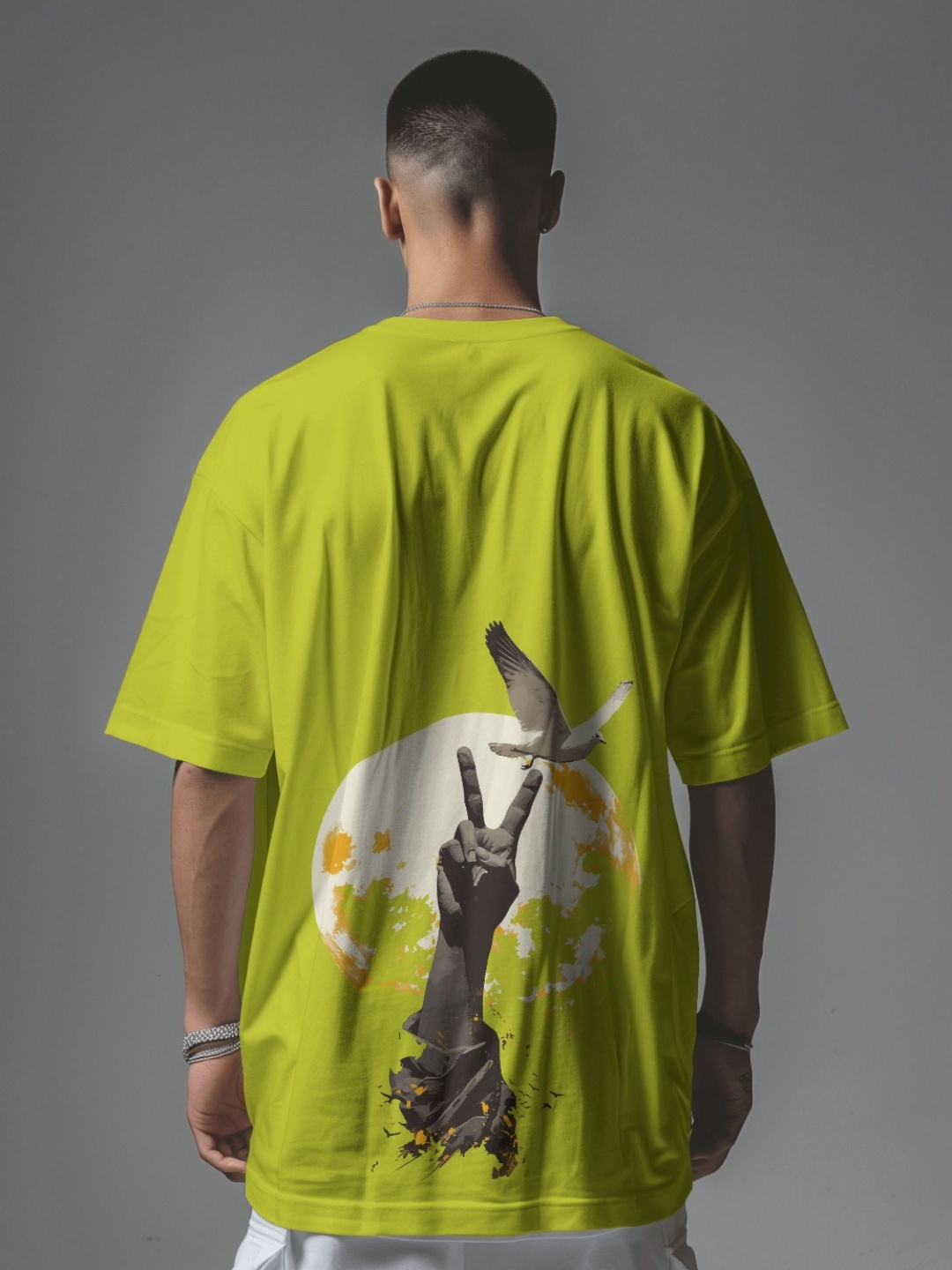

C CALOYA Men Printed Raw Edge T-shirt, Mustard