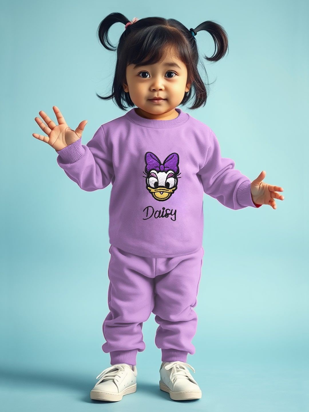 

Disney By Miss and Chief Girls Daisy Duck Embroidered Pure Wool Sweatshirt With Joggers, Purple