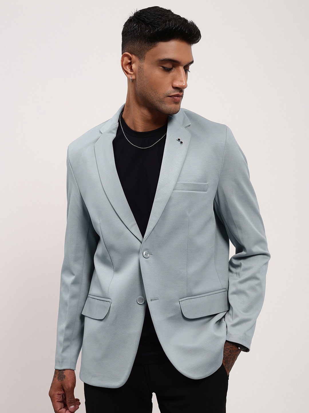 

SHOWOFF Cotton Slim Fit Single-Breasted Blazer, Blue