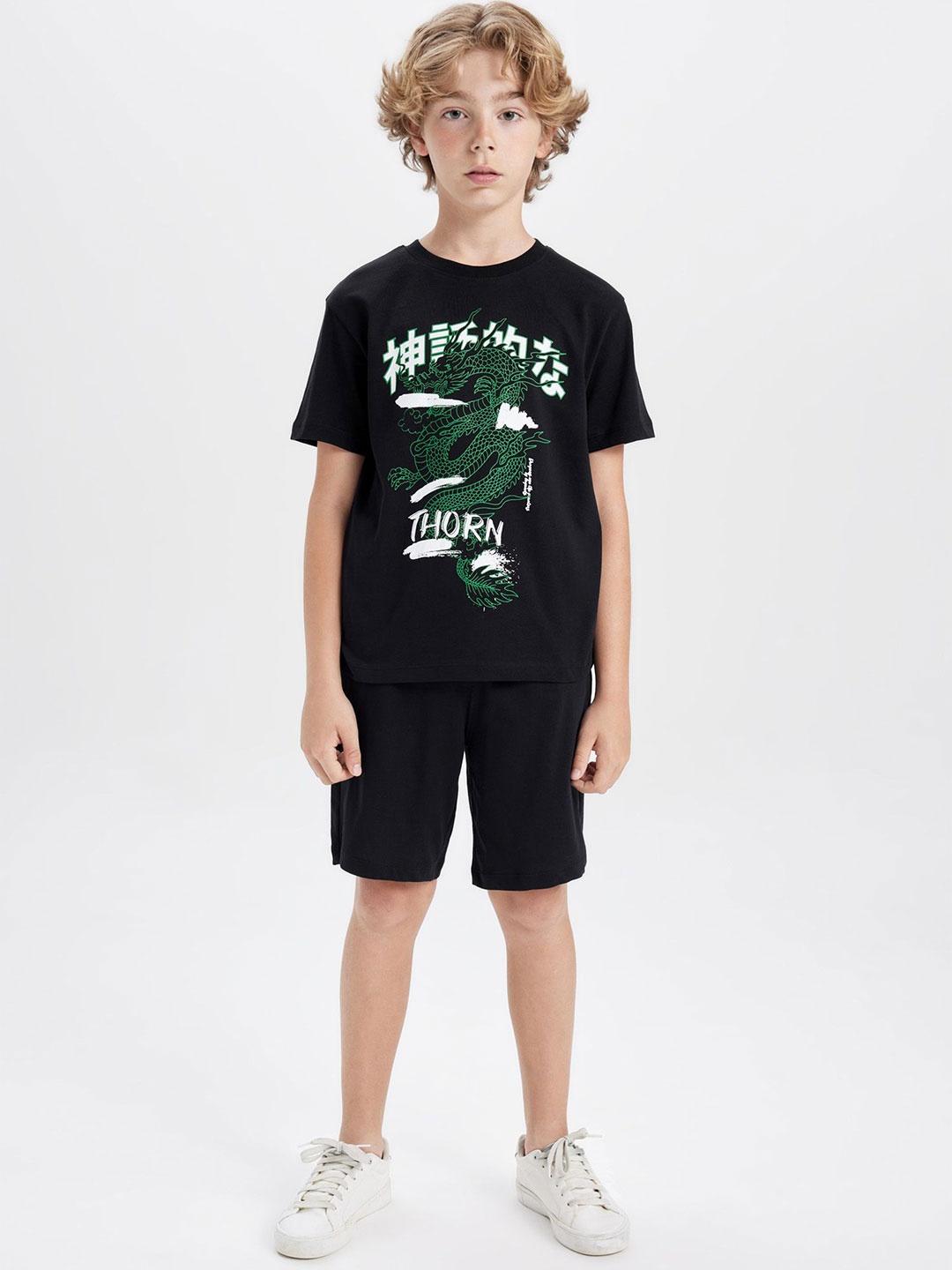 

DeFacto Boys Printed T-shirt with Shorts, Black