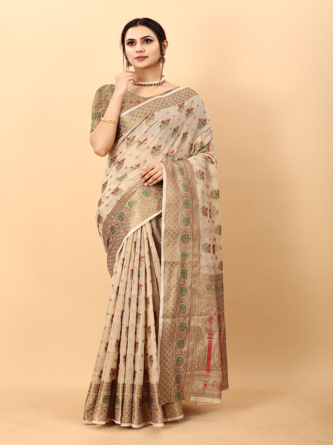

Dreamlaxmi Fashion Ethnic Motifs Zari Banarasi Saree, Brown