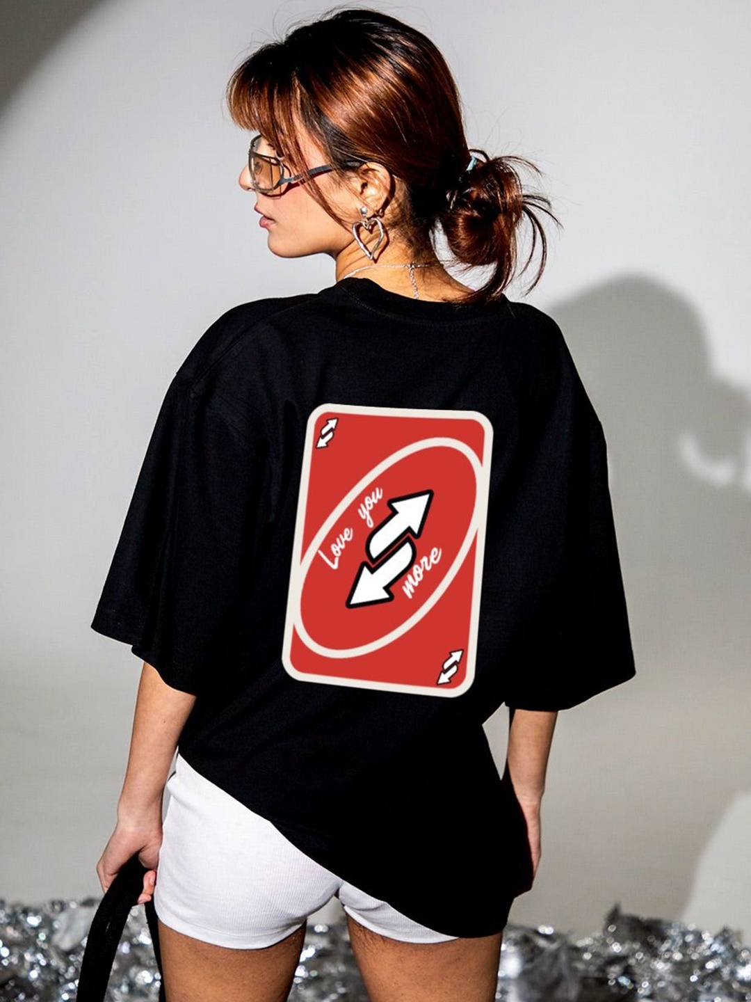 

TheBTclub Women Activchill Graphic Printed Round Neck Cotton Oversized T-shirt, Black