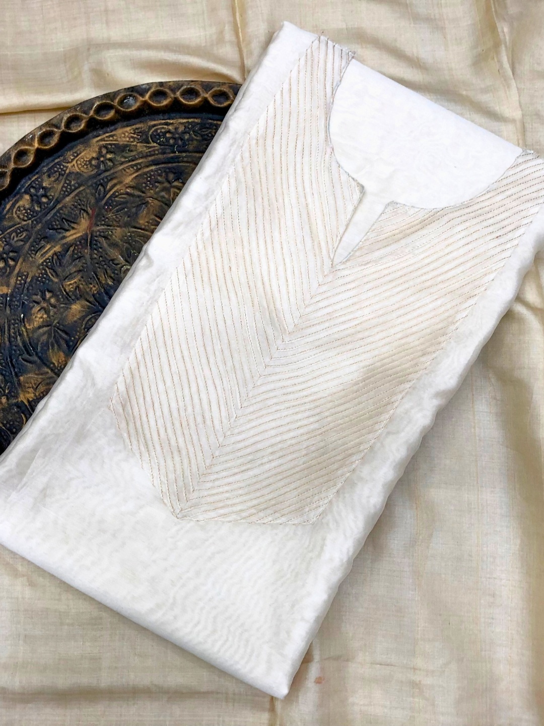 

PALASH Pure Silk Unstitched Dress Material, White
