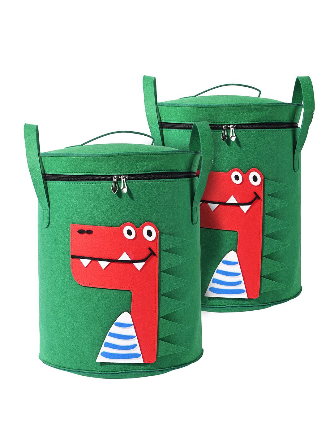 

Kuber Industries Green & Red 2 Pieces Printed Foldable Cloth Basket With Handle - 34 L