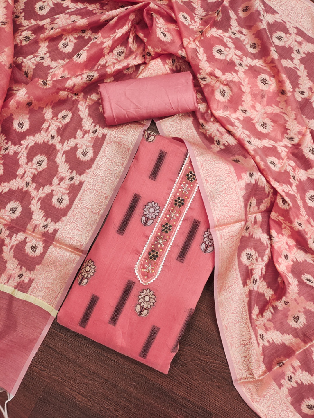 

ASISA Woven Design Embellished Unstitched Dress Material, Peach
