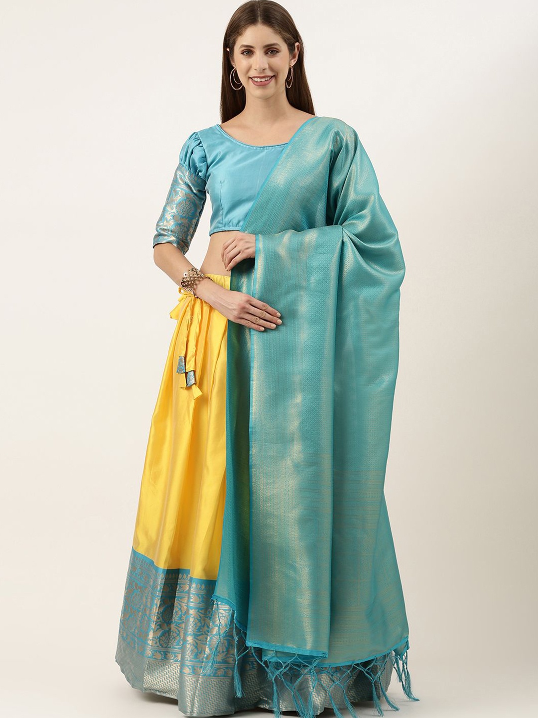 

MAGMINA Woven Design Zari Unstitched Lehenga & Unstitched Blouse With Dupatta, Yellow