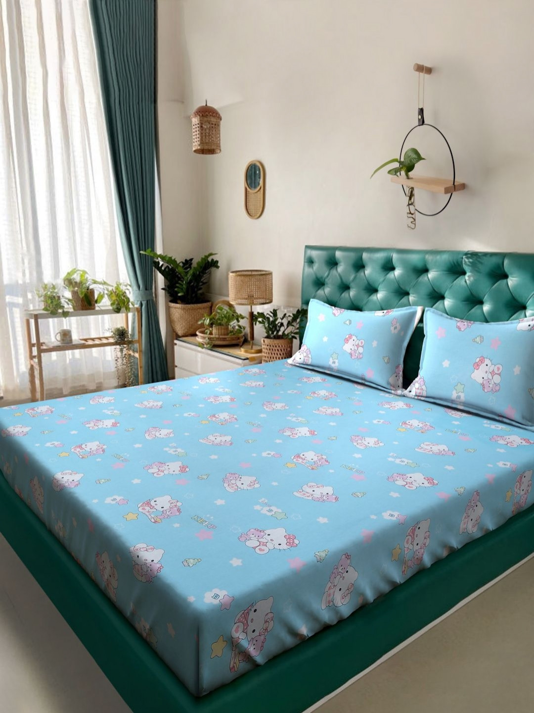 

Klotthe Sky Blue & White Cartoon Printed 400TC Pure Cotton King Bedsheet & 2 Pillow Covers
