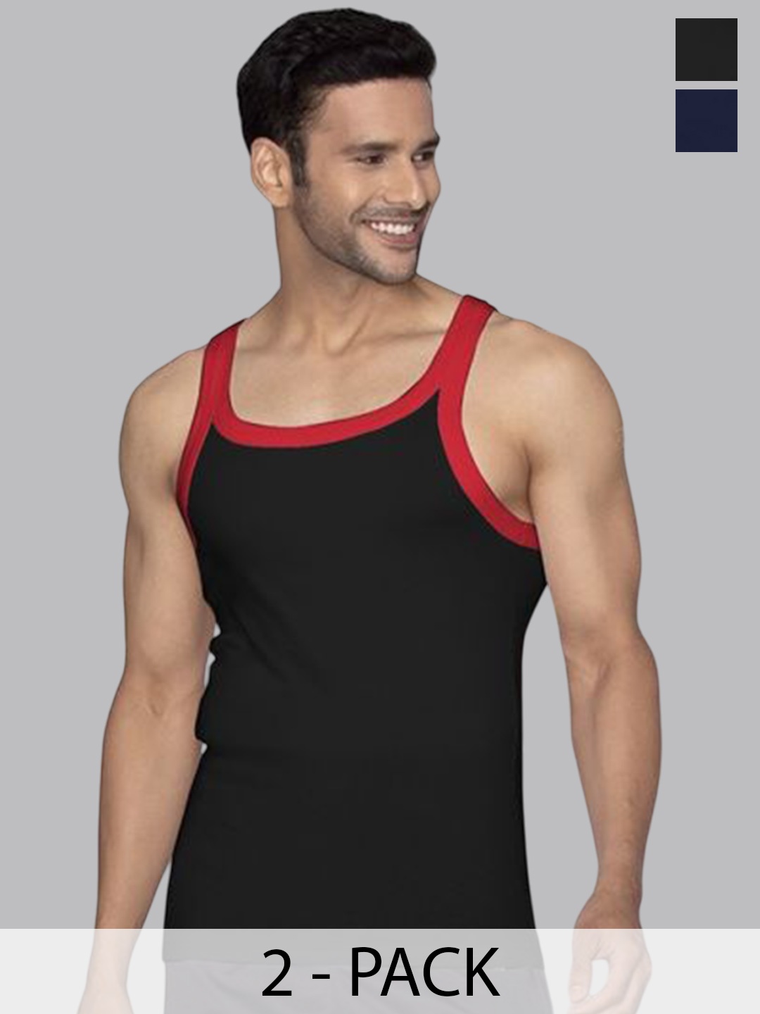 

HAP Pack Of 2 Pure Cotton Gym Innerwear Vests 121 GV-P2, Black