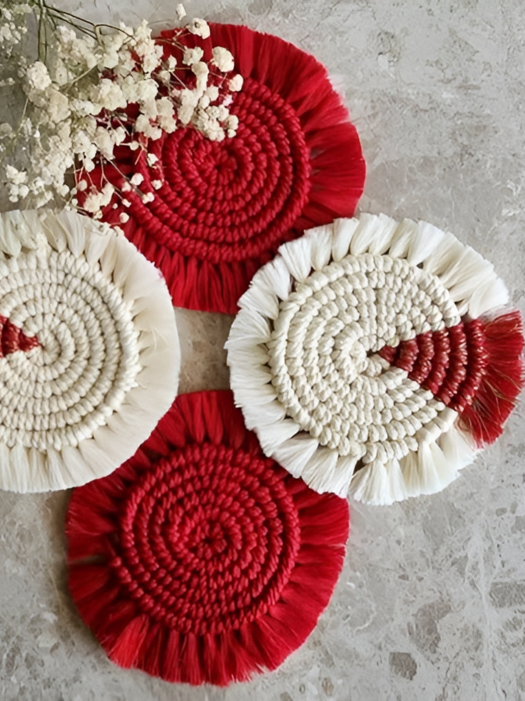 

My Creative Hut 4-Pcs Red & White Textured RoundCoasters