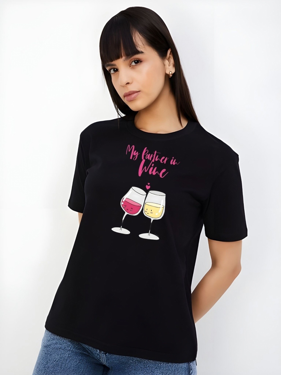 

SZN Women Graphic Printed Round Neck Cotton T-shirt, Black