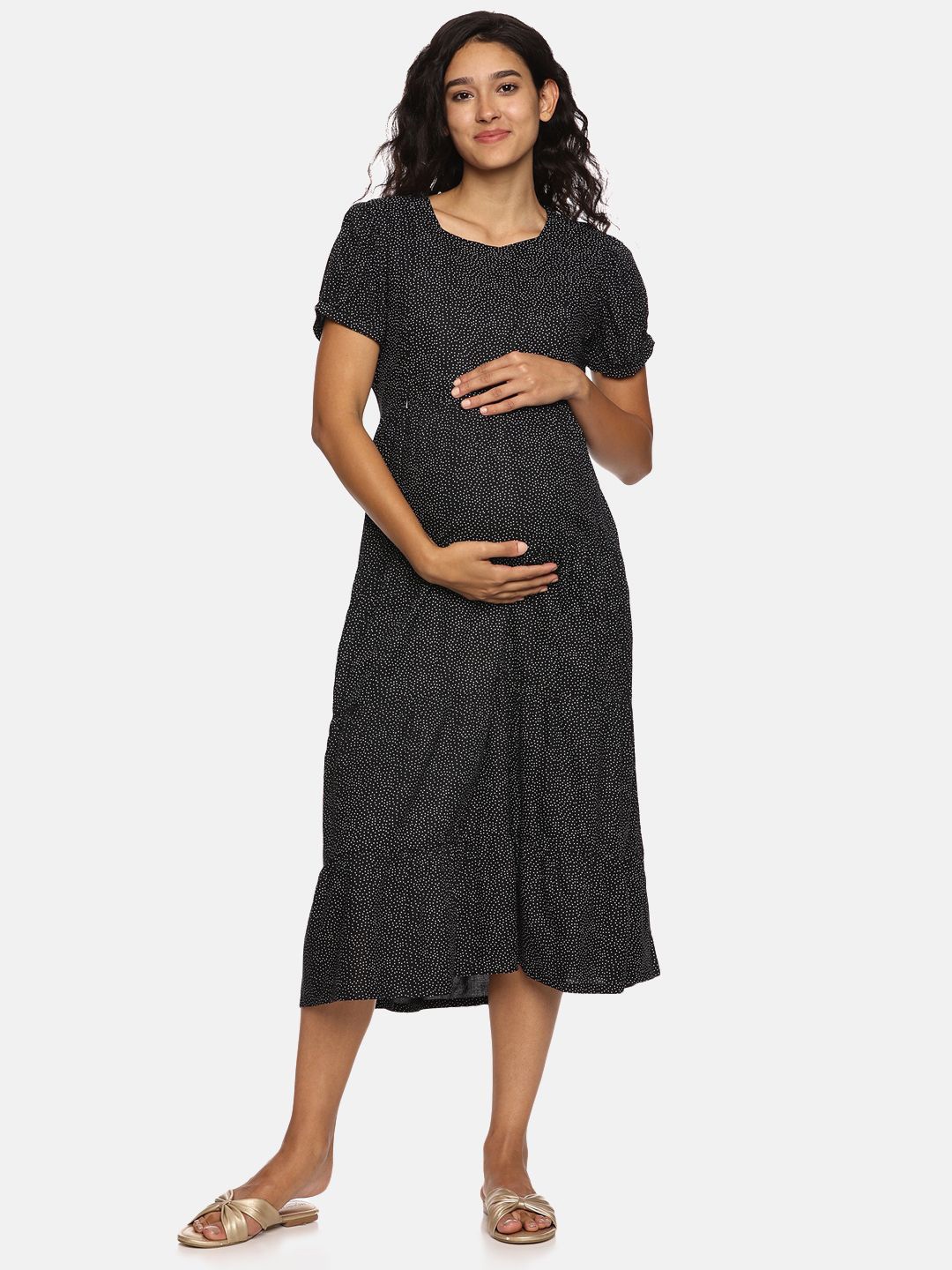 

Nejo Women Maternity Printed Fit And Flare Midi Dress, Black