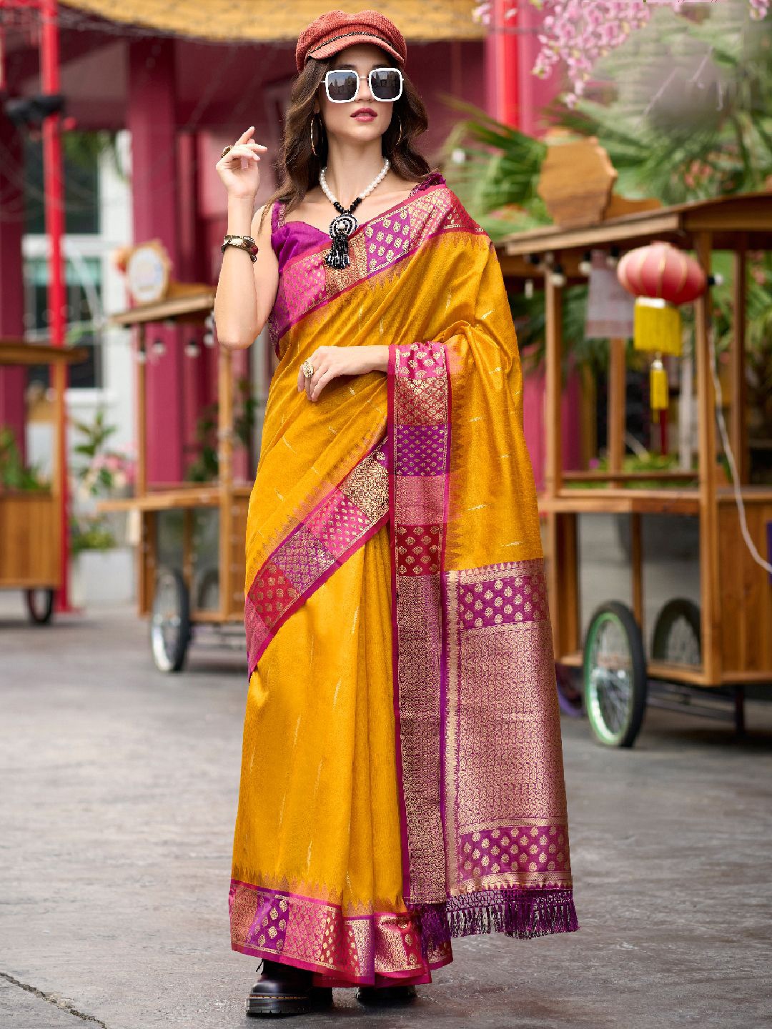 

LeeliPeeri Designer Ethnic Motifs Woven Design Zari Banarasi Saree, Mustard