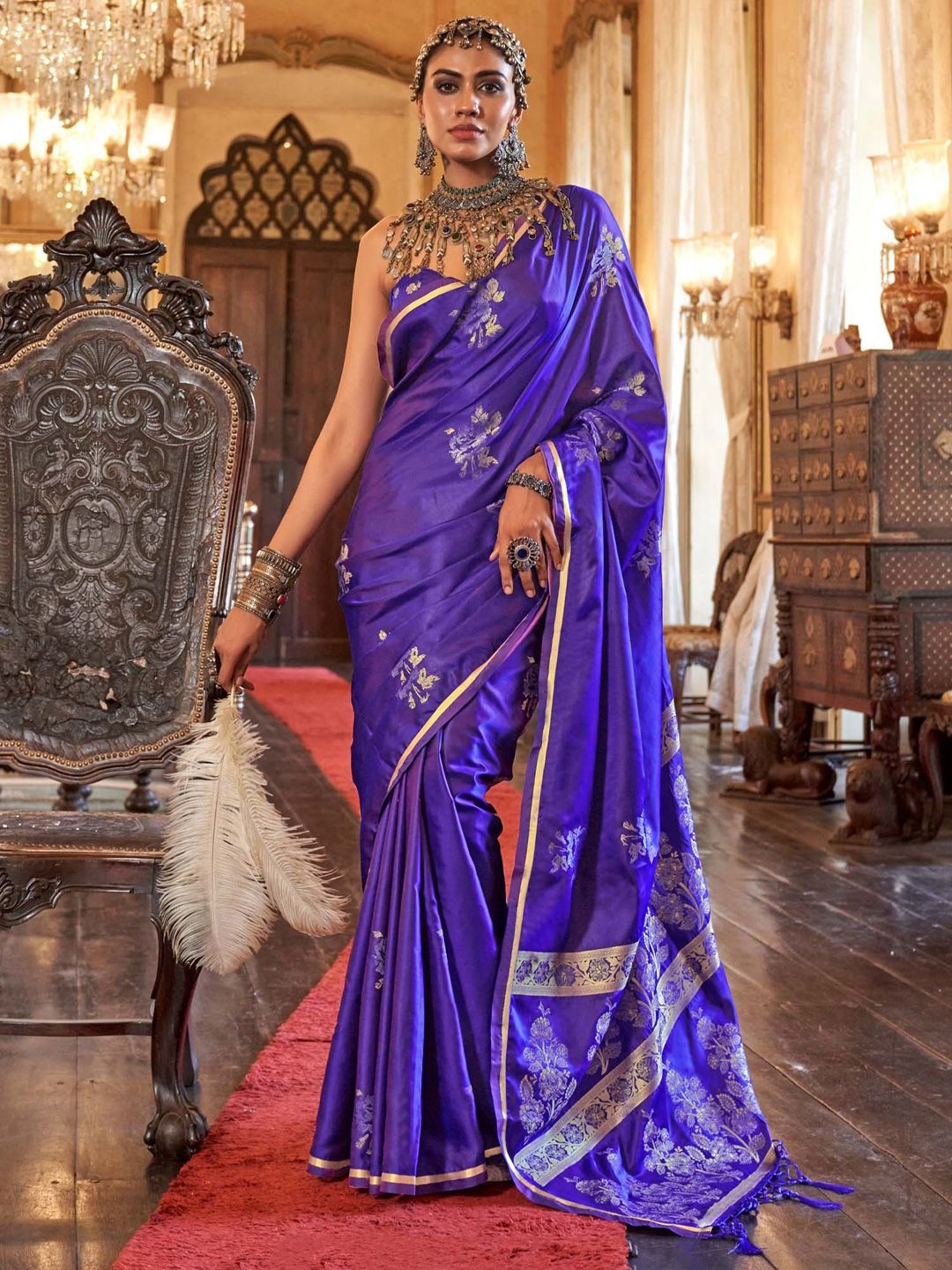 

Mitera Woven Design Zari Satin Banarasi Saree, Purple