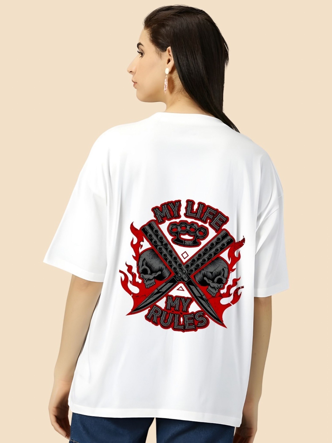 

SZN Women Graphic Printed Round Neck Cotton Oversized T-shirt, White