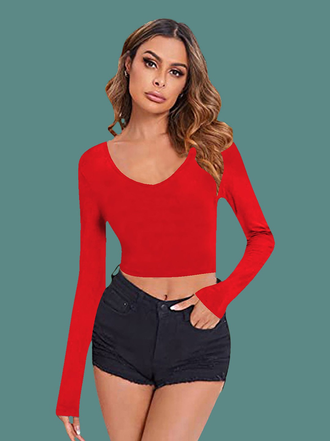 

Dream Beauty Fashion Scoop Neck Fitted Crop Top, Red