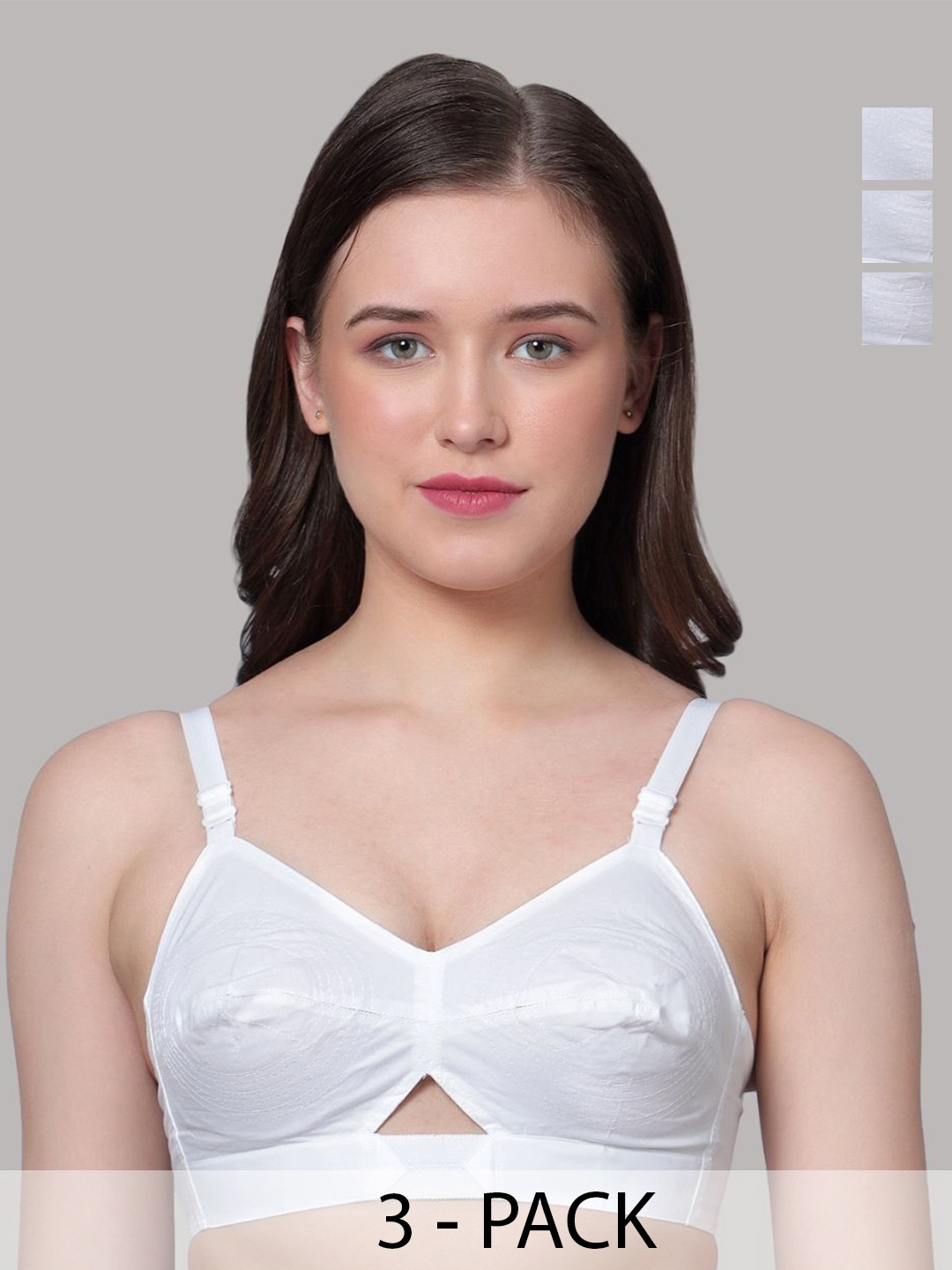 

Aimly Women Pack of 3 Full Coverage Seamless Cotton T-shirt Bra, White
