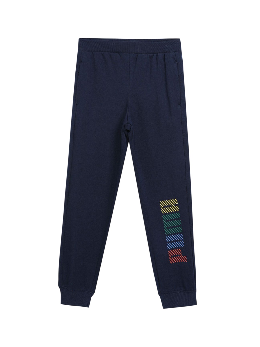 

Puma Boys Printed Pure Cotton Mid Rise Joggers, Blue
