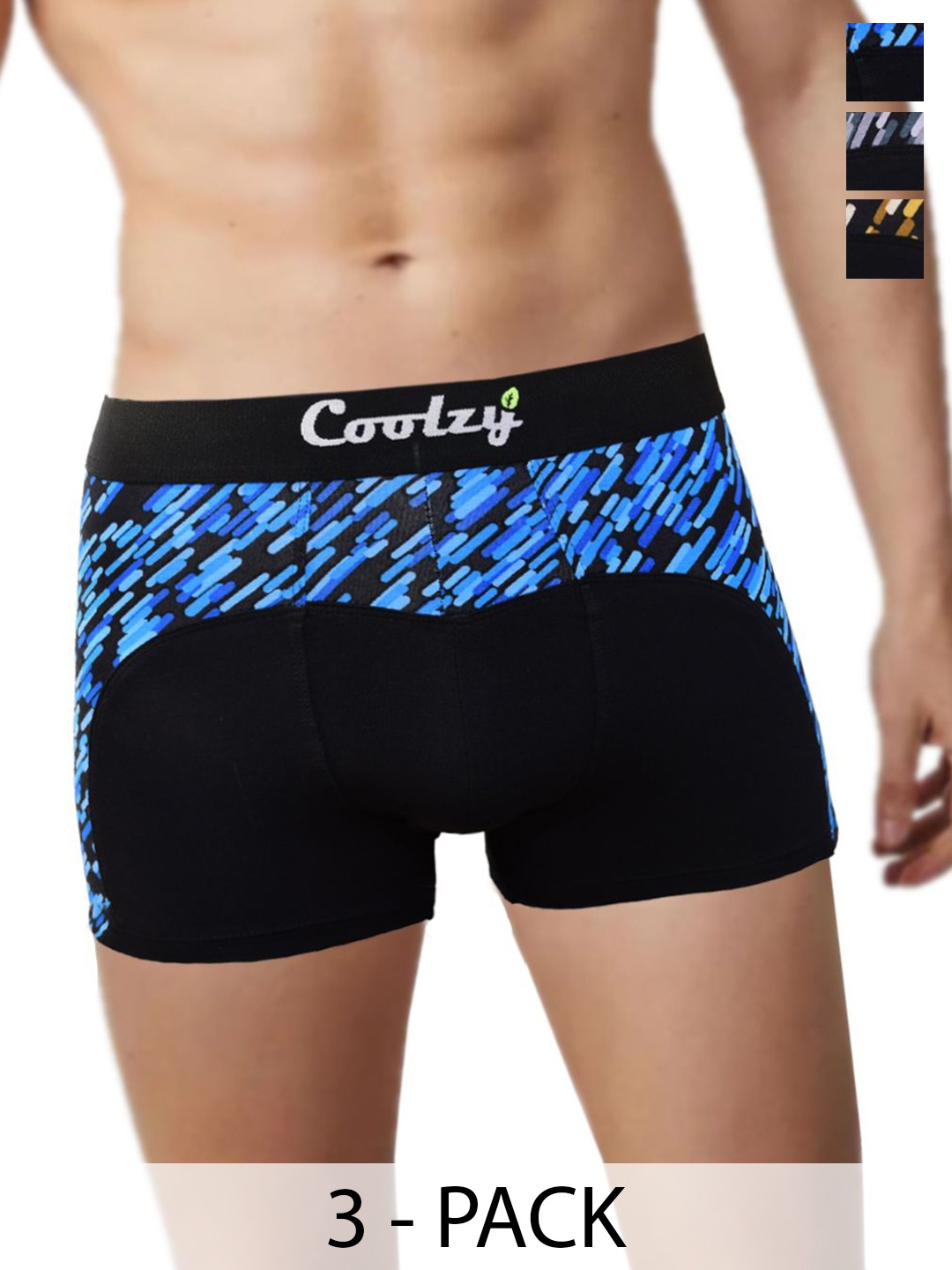 

COOLZY Men Pack Of 3 Printed Short Trunks EOSHTN3K068-S, Black