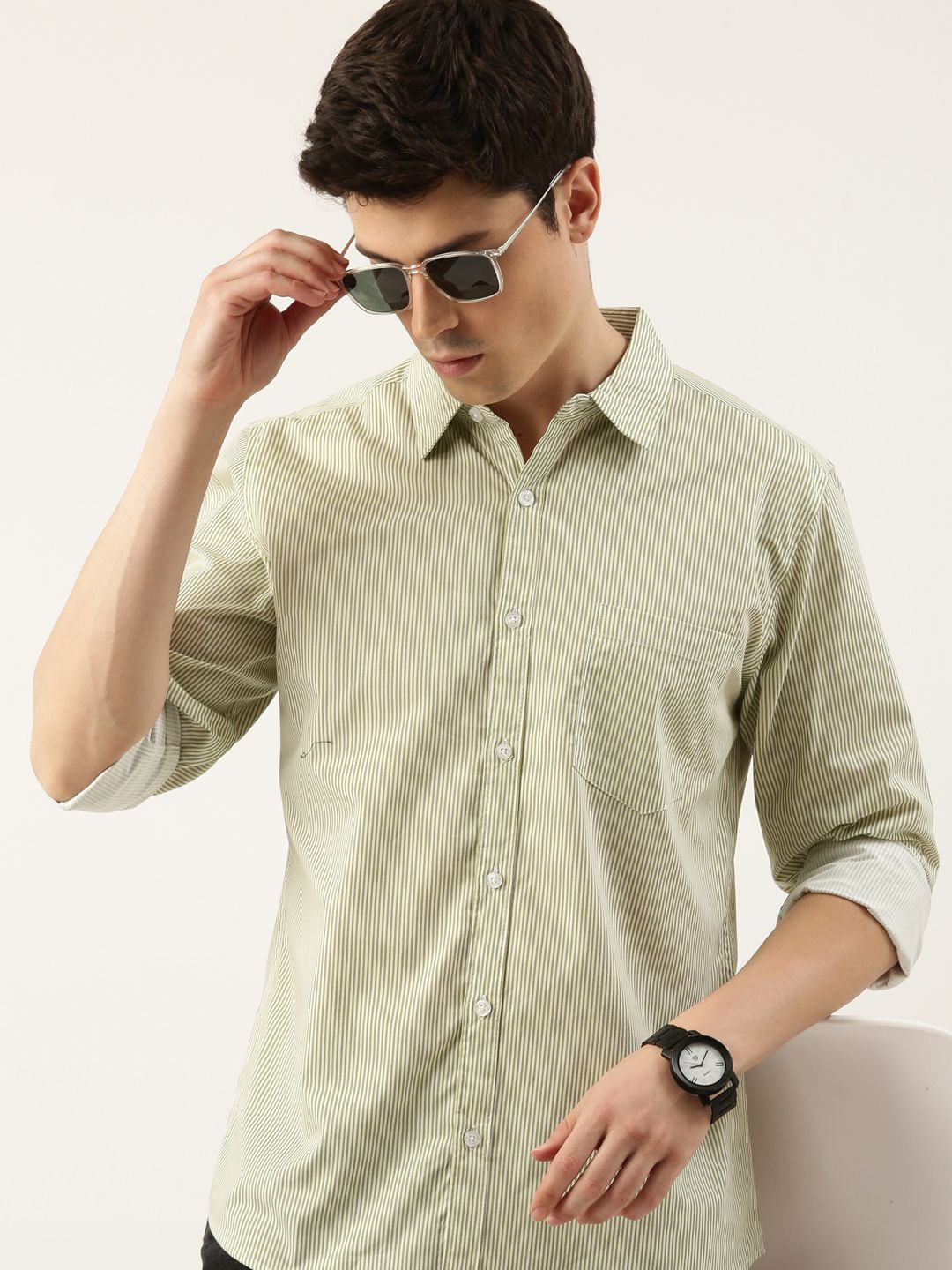 

Metronaut Men Spread Collar Vertical Striped Cotton Casual Shirt, White