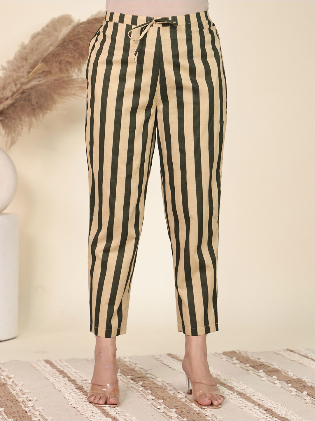 

Aramya Women Striped Ethnic Palazzos, Cream