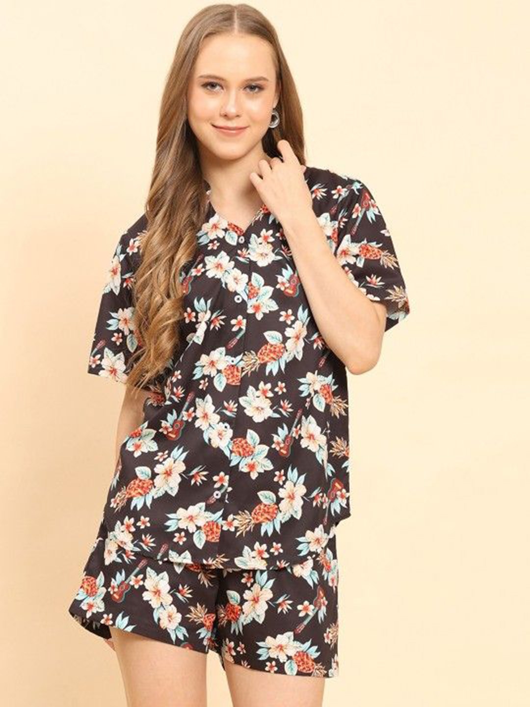 

all about you Printed Shirt & Shorts Co-Ords, Brown
