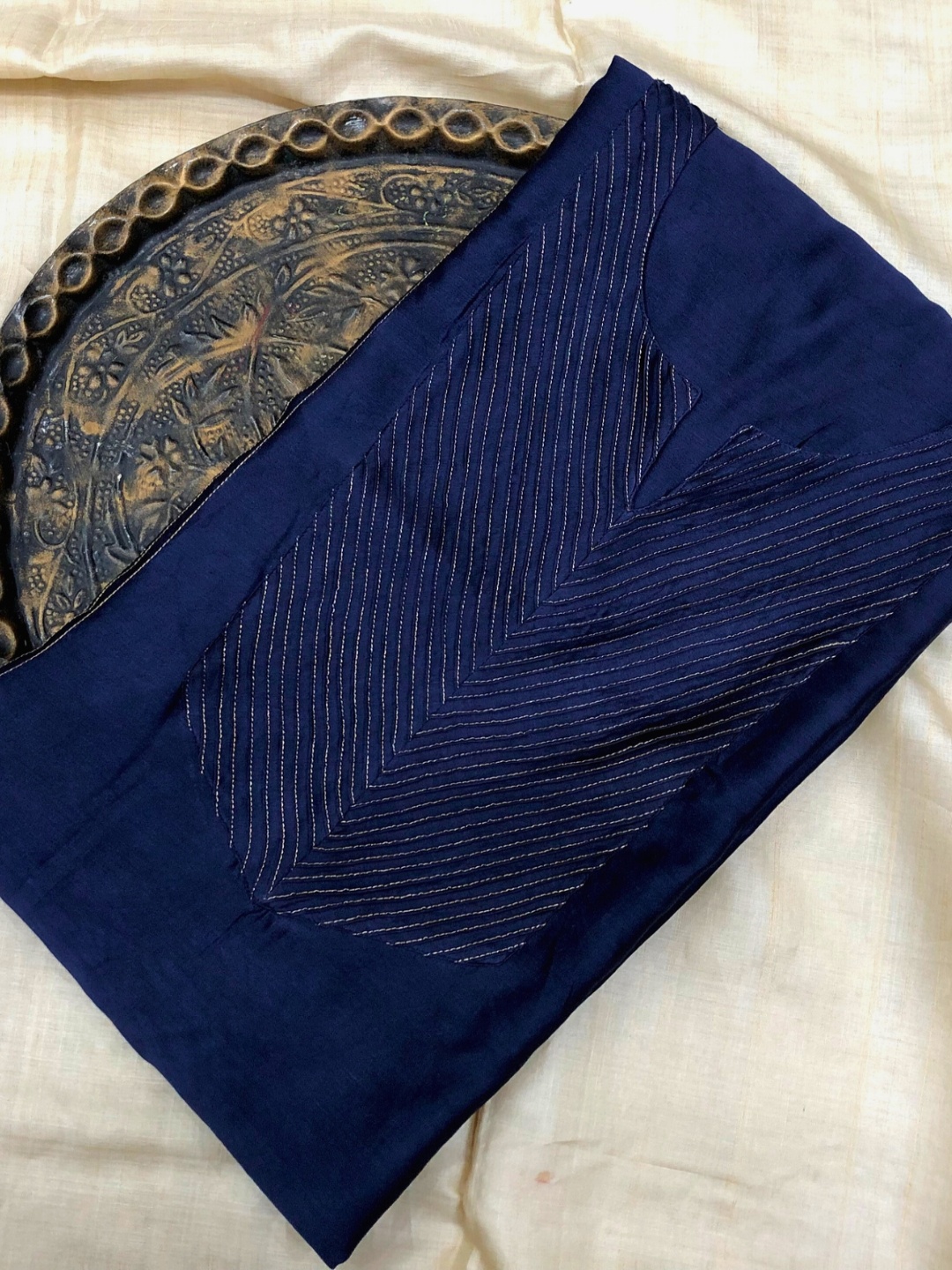 

PALASH Pure Silk Unstitched Dress Material, Navy blue
