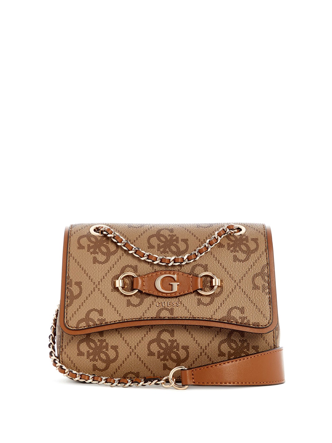 

GUESS Women Brand Logo Printed Structured Handheld Bag, Beige