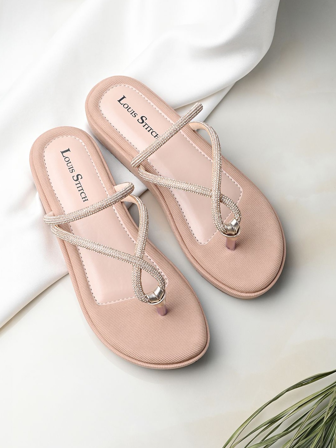 

LOUIS STITCH Women Slip-On T-Strap Lightweight Platform Heel Sandals, Peach