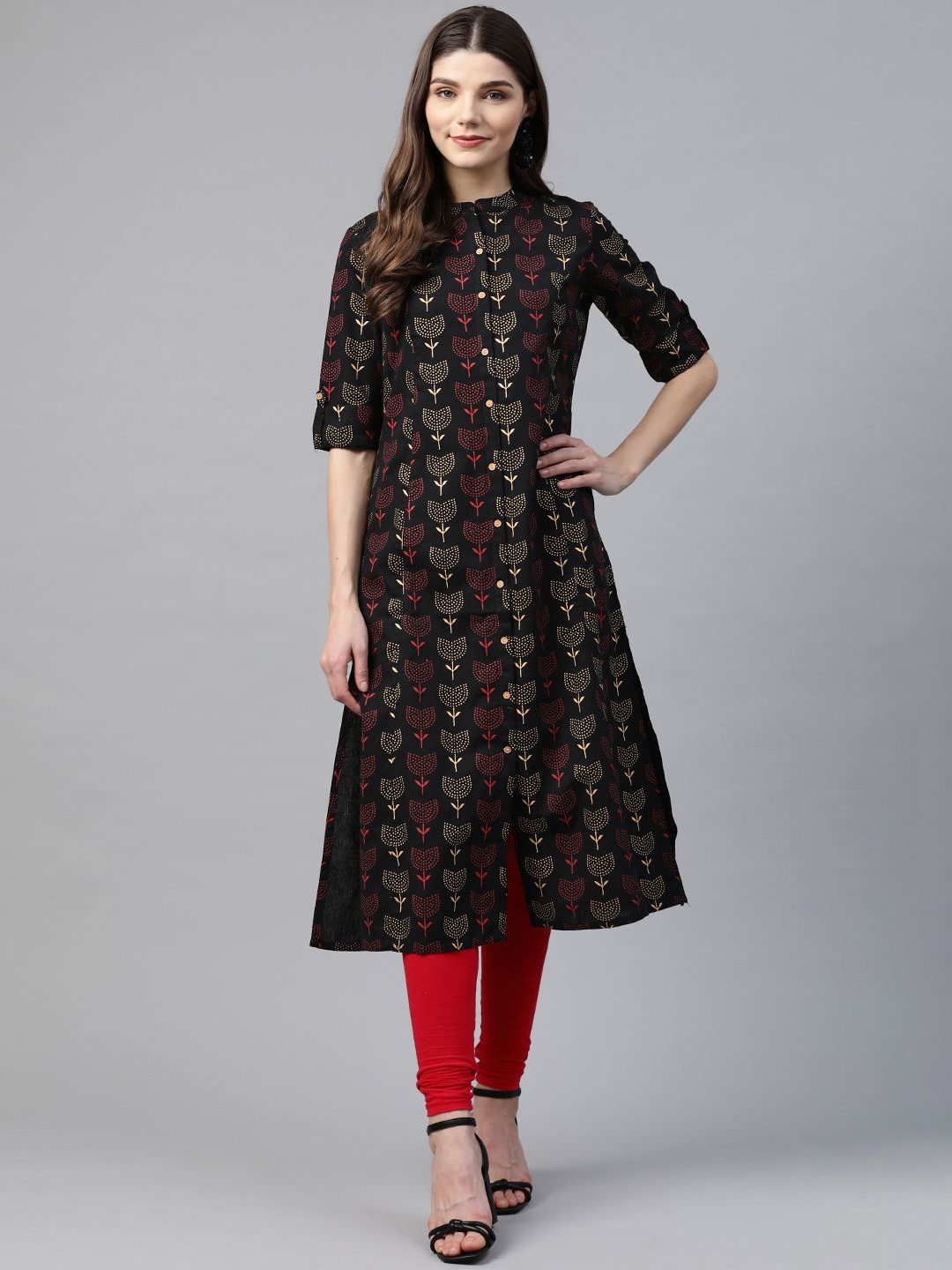 

Chandbaali Women Floral Printed Kurta, Black