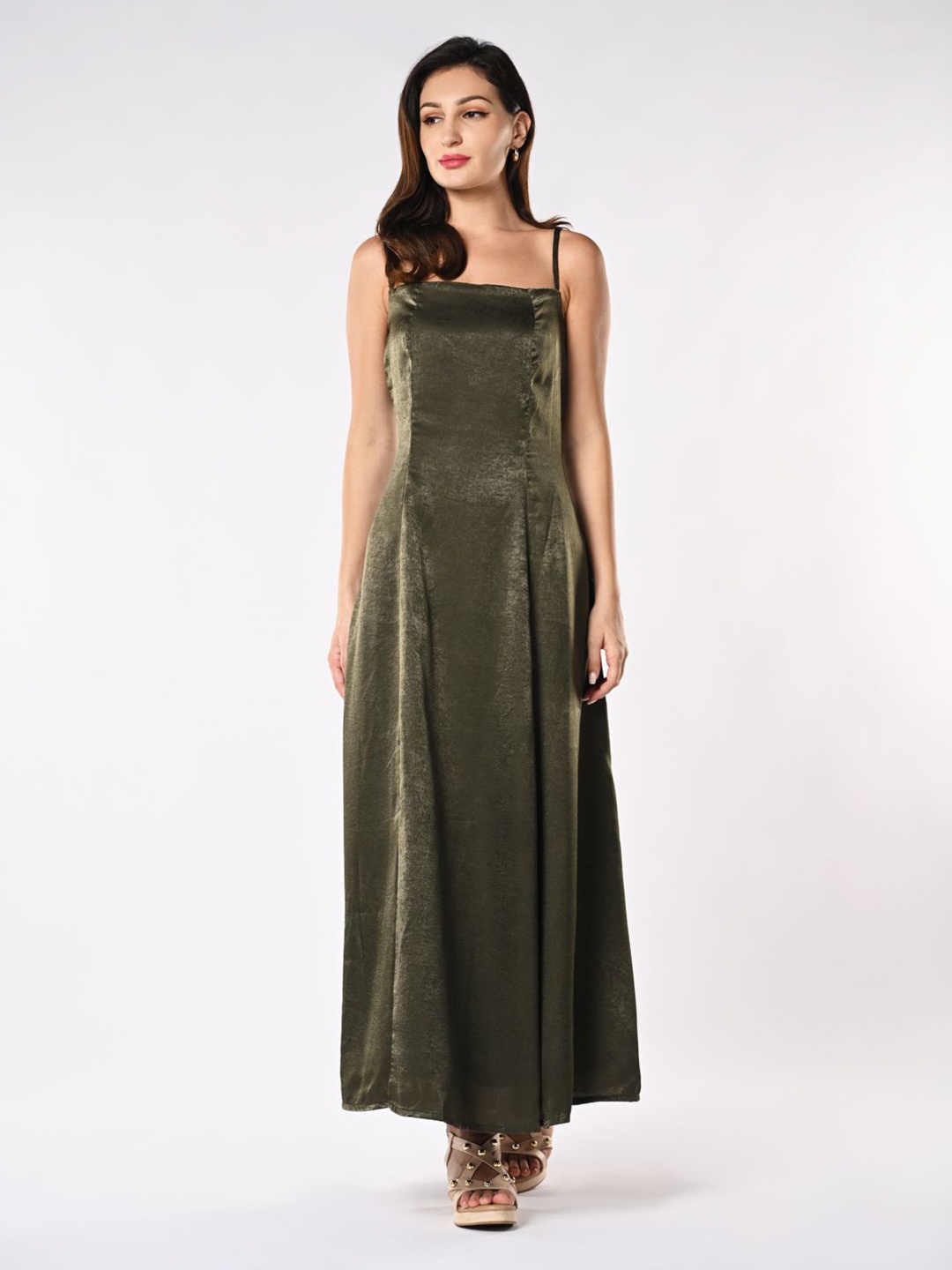 

Iti Shoulder Straps Satin Maxi Dress, Olive