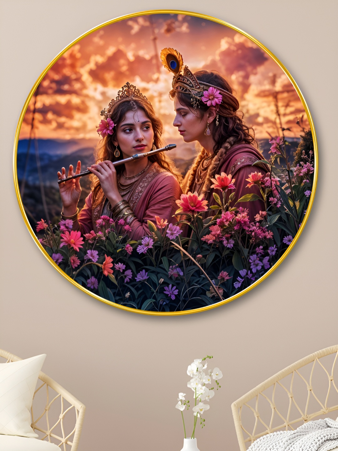 

Myntra Elegant Homes Gold-Toned & Orange Religious Wood Wall Art