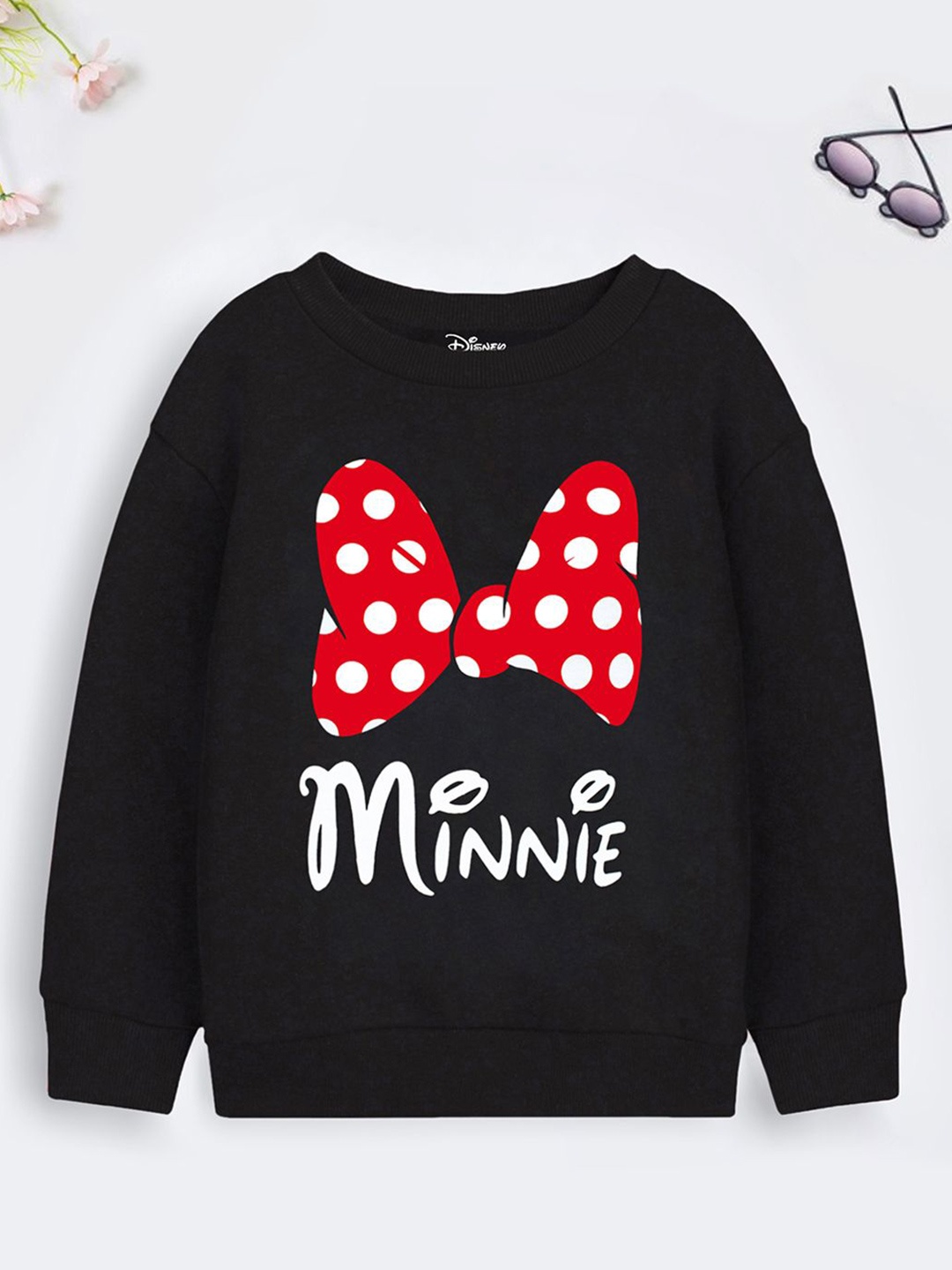 

Disney By Miss and Chief Girls Minnie bow Printed Fleece Sweatshirt, Black
