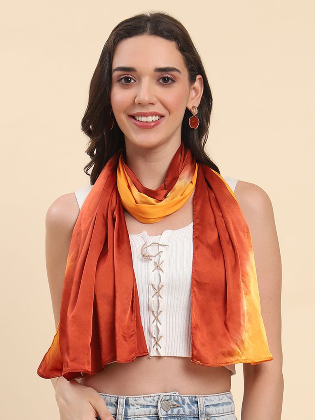 

La Vastraa Women Satin Ombre Scarf, Rust