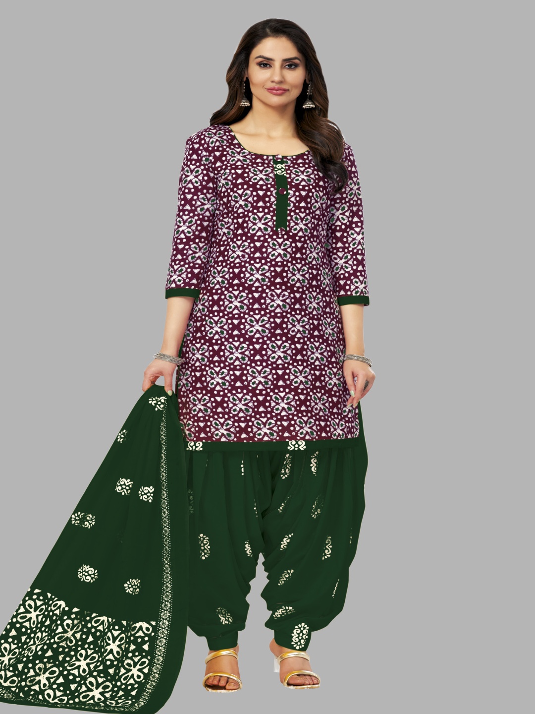 

shree jeenmata collection Printed Pure Cotton Unstitched Dress Material, Green