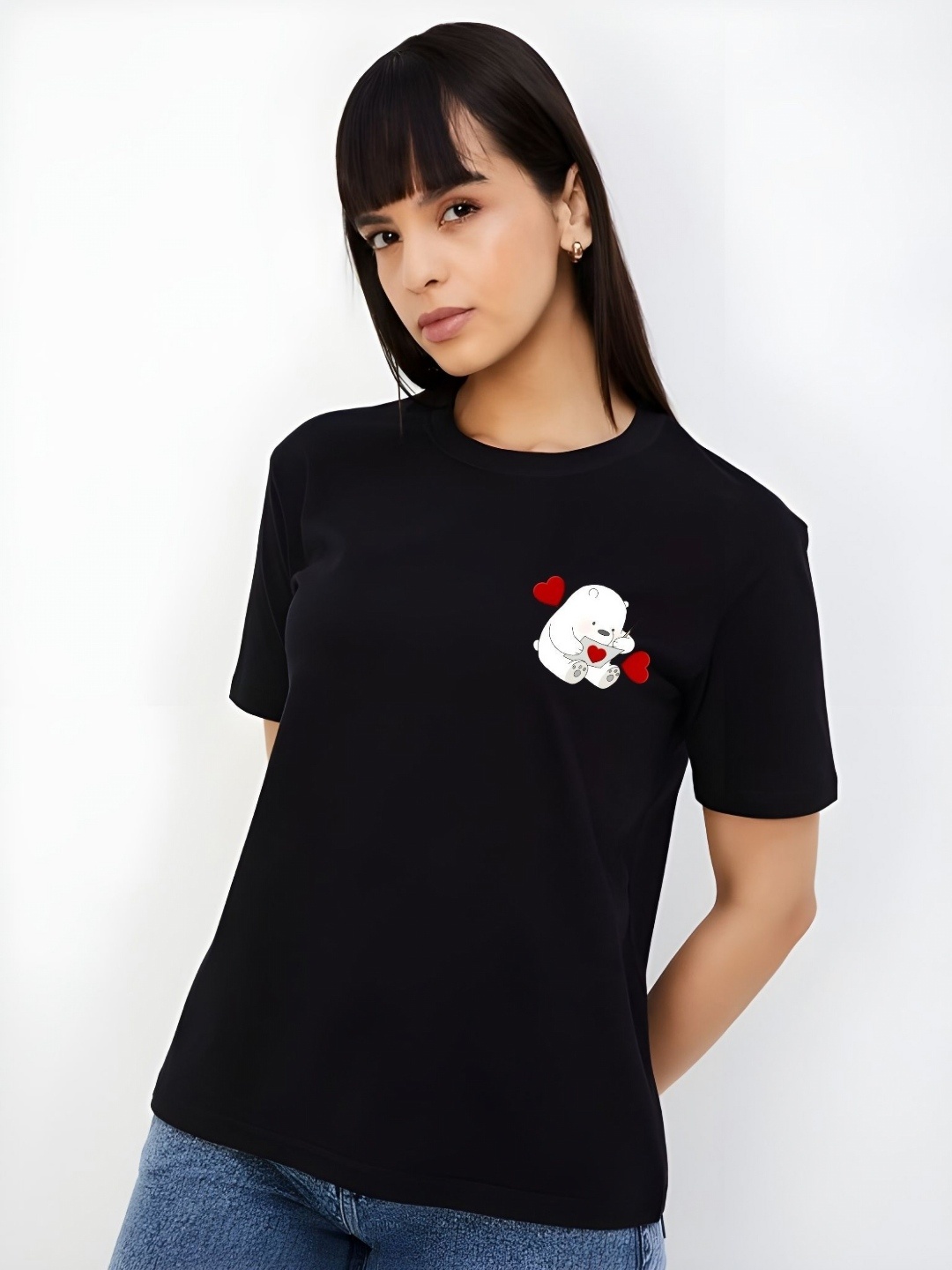 

SZN Women Graphic Printed Round Neck Cotton T-shirt, Black