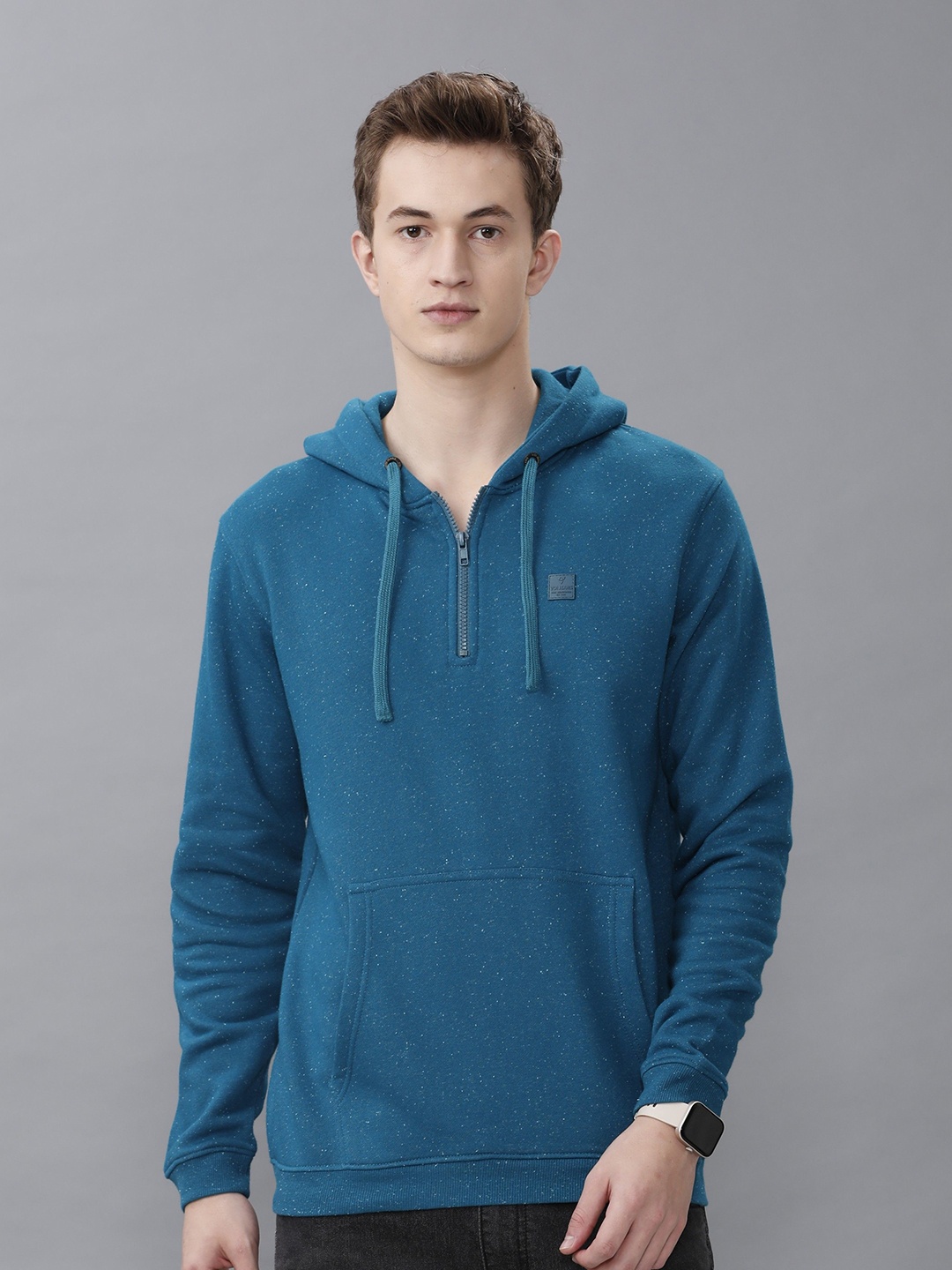 

Voi Jeans Men Printed Hooded Pullover Sweatshirt, Blue