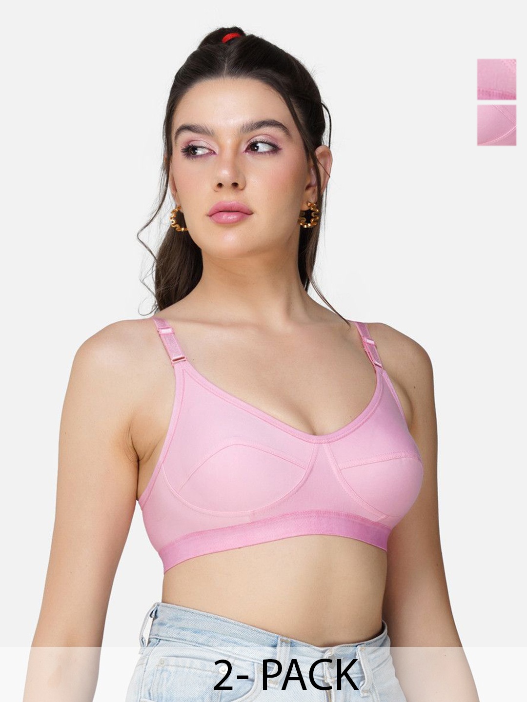 

Teenager Women Pack of 2 Fabric Seamless Proper Fit All Day Comfort Everyday Bra, Pink