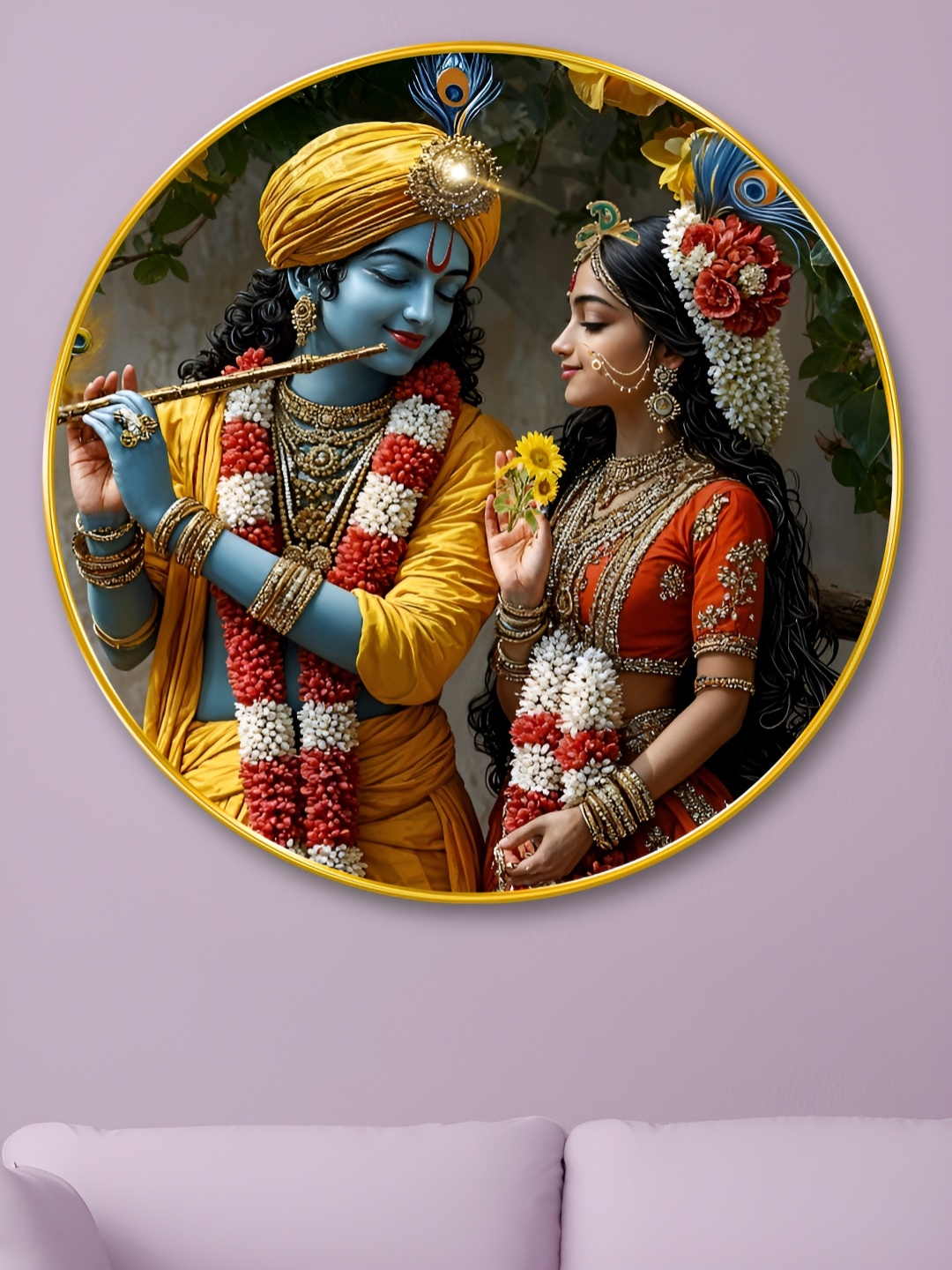 

Myntra Elegant Homes Red & Green God & Goddess Radha Krishna Religious Wooden Wall Art, Yellow