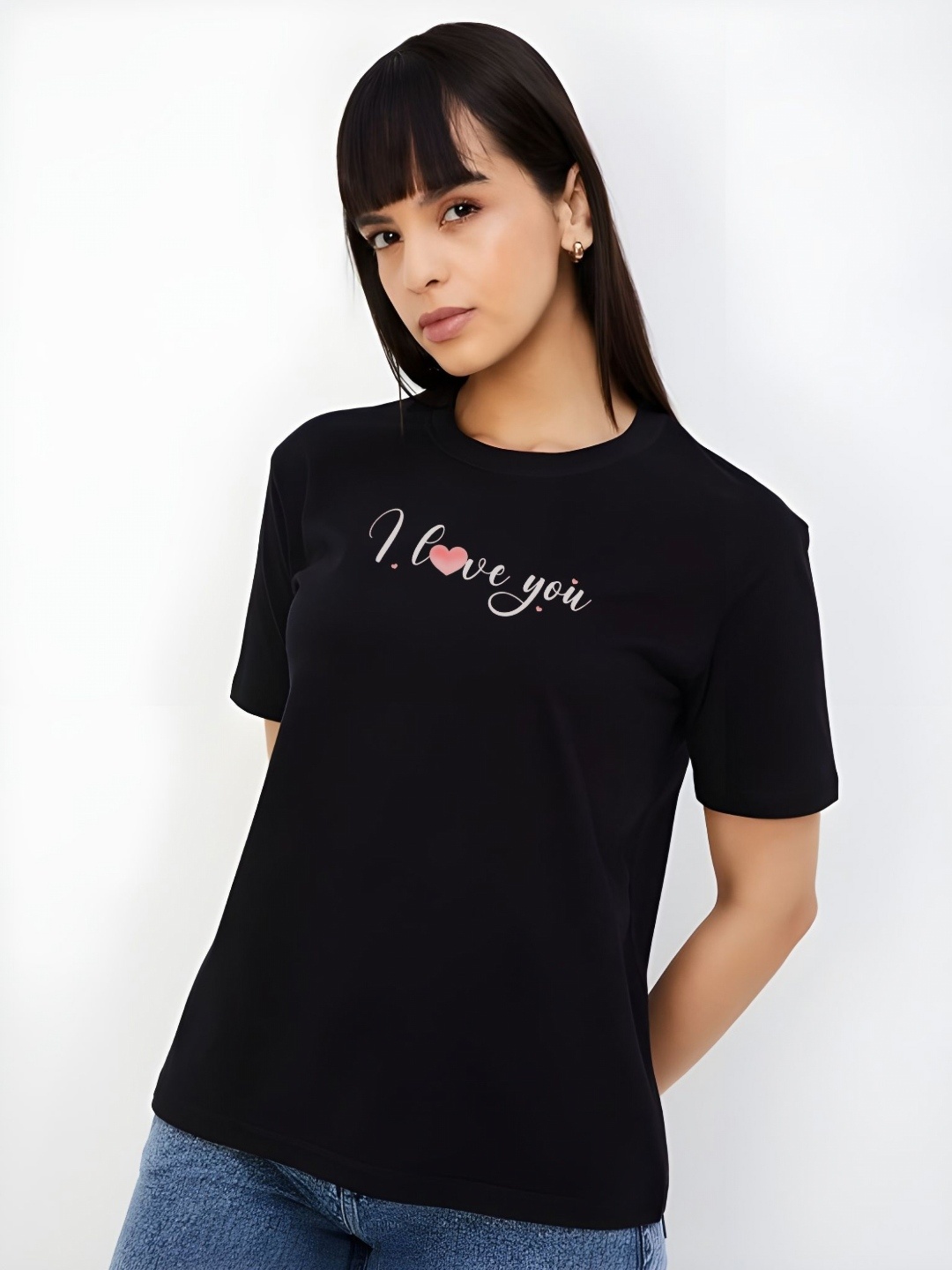 

Moda Rapido Women Typography Printed Round Neck Cotton T-shirt, Black