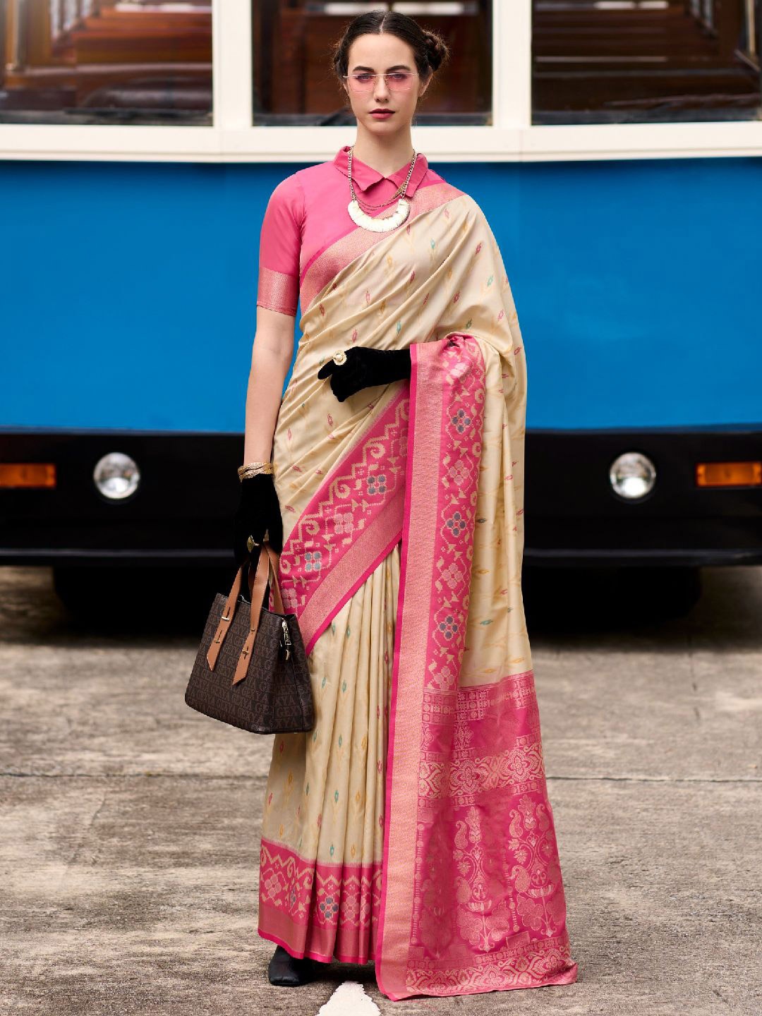 

LeeliPeeri Designer Woven Design Zari Silk Blend Designer Saree, Beige