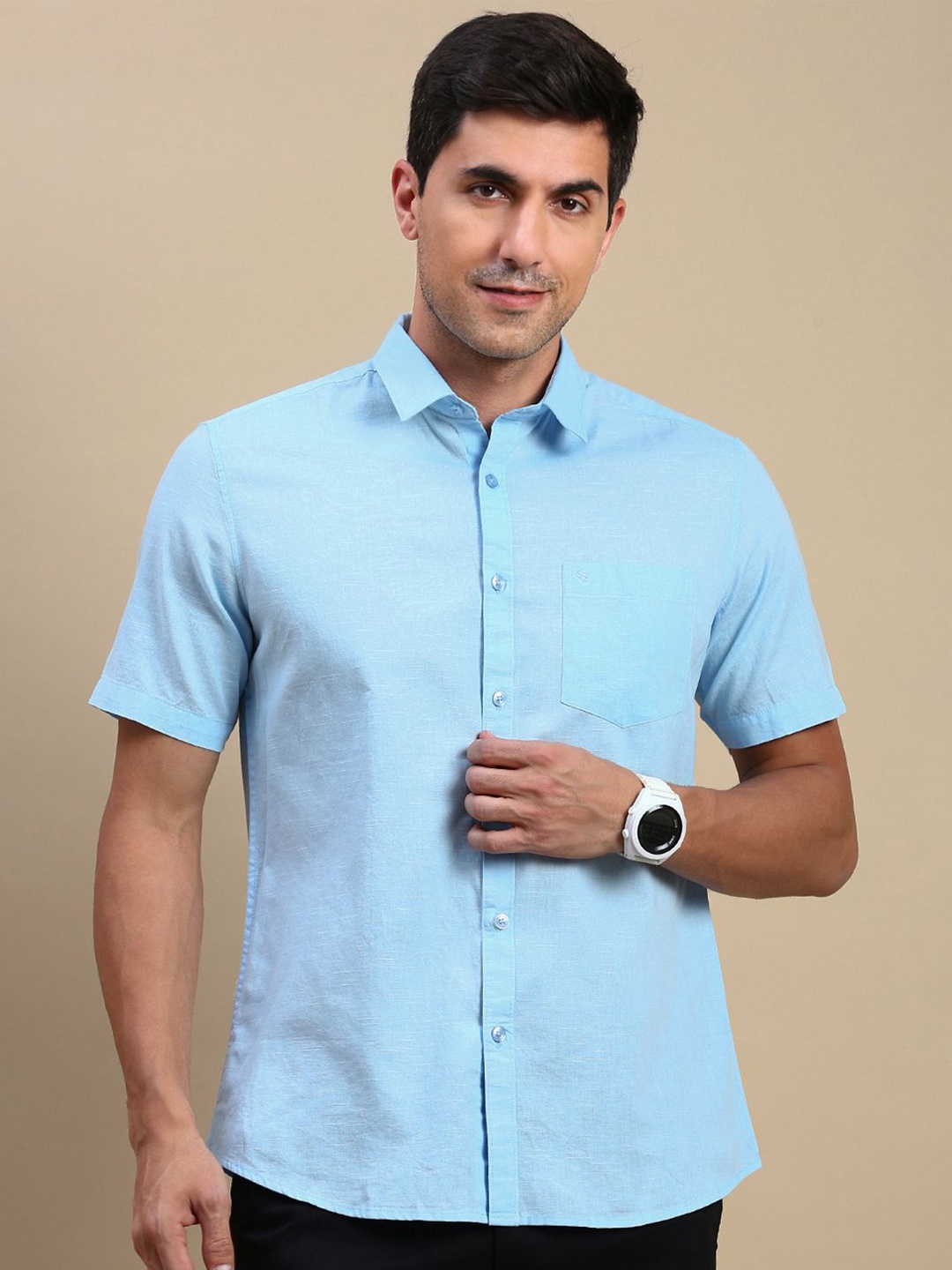 

Classic Polo Men India Slim Fit Spread Collar Solid Cotton Casual Shirt, Blue
