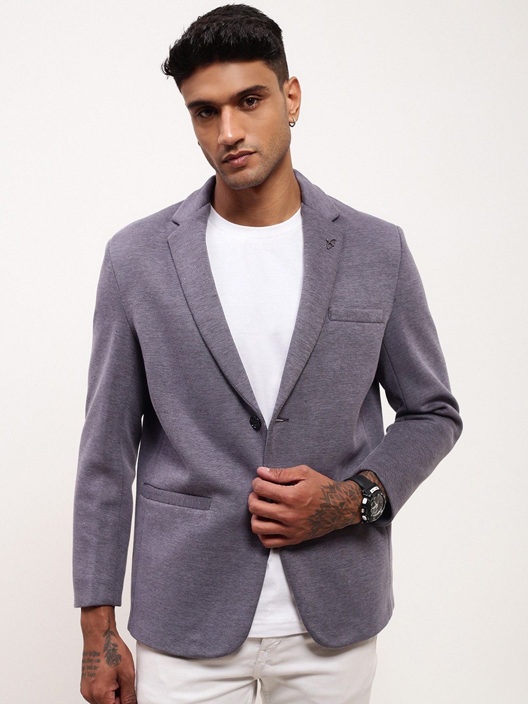 

SHOWOFF Slim-Fit Notched Lapel Collar Single-Breasted Cotton Casual Blazer, Blue