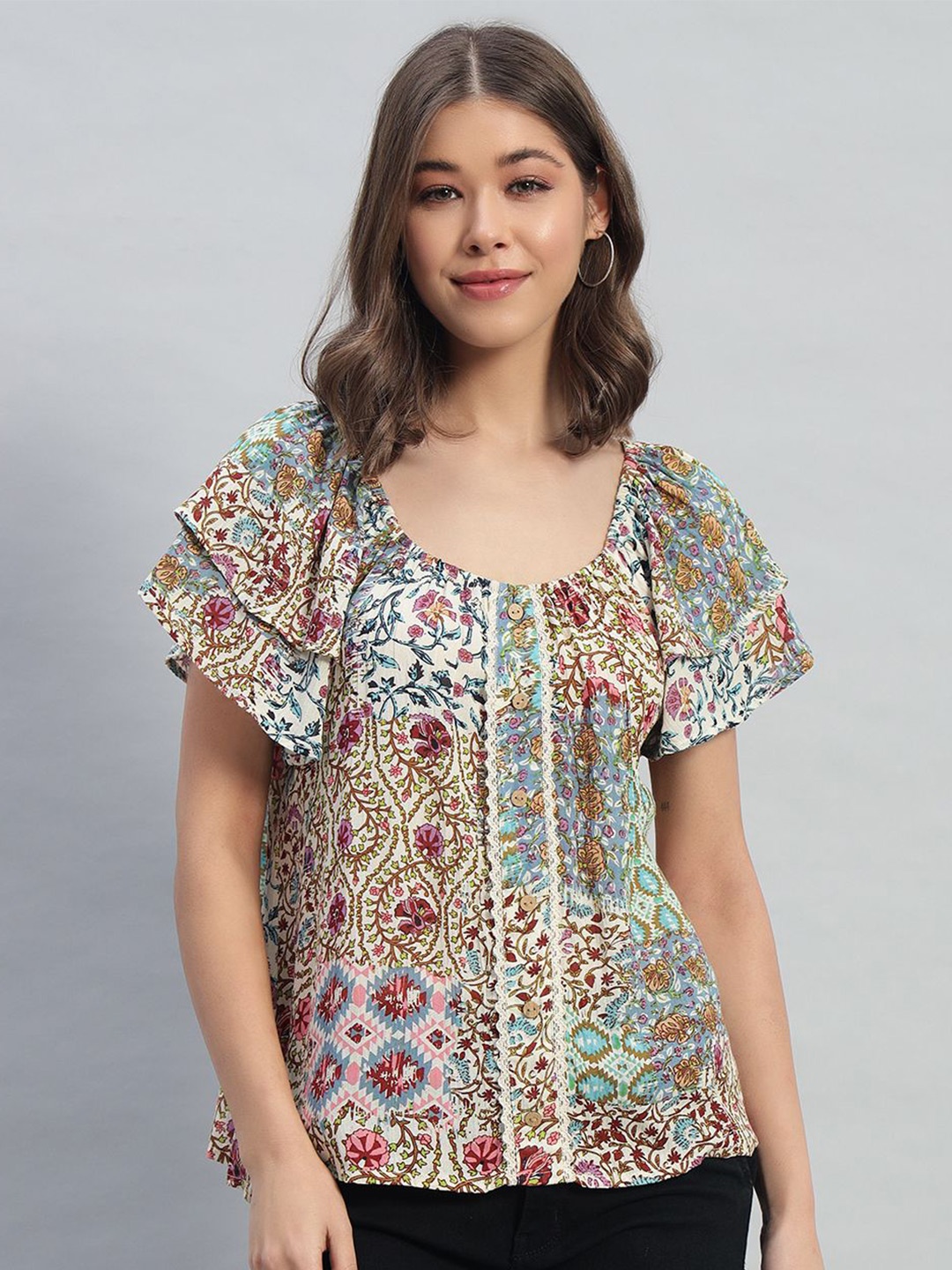 

VELDRESS Floral Print Crepe Top, Multi