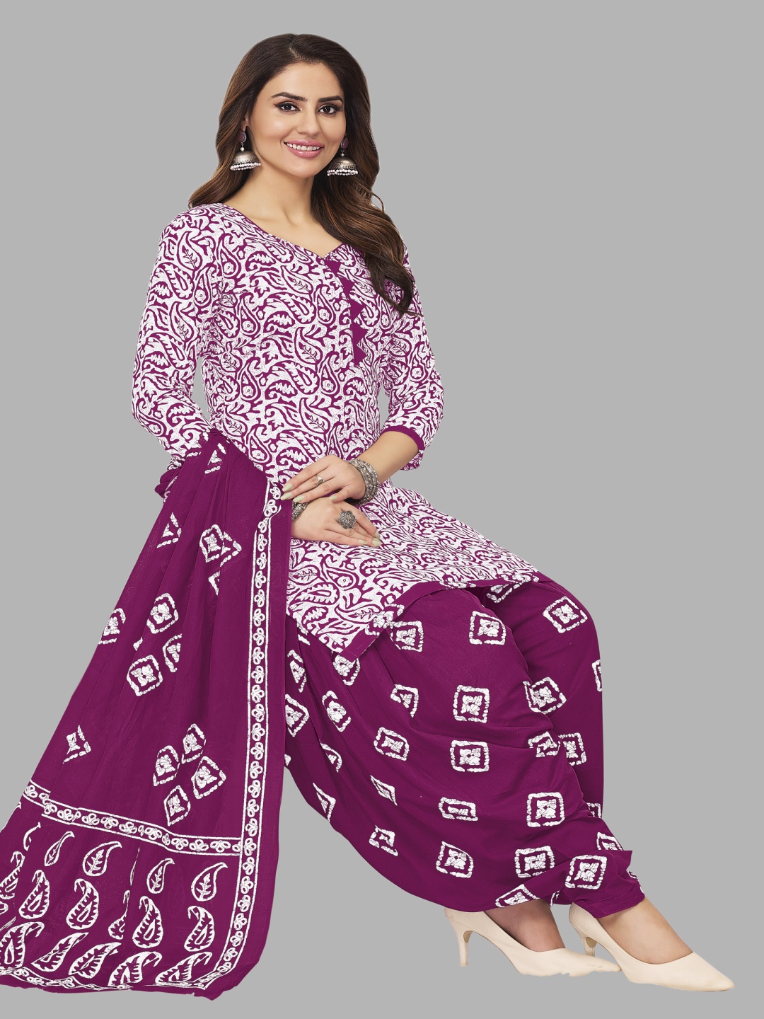 

shree jeenmata collection Printed Pure Cotton Unstitched Dress Material, Pink