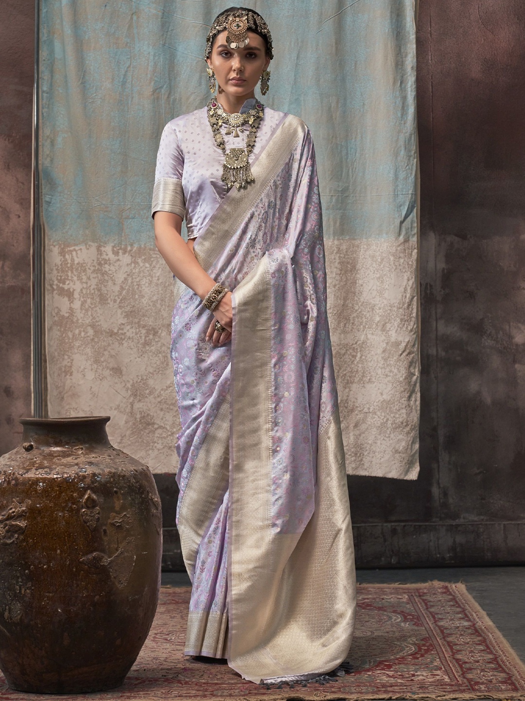 

MAHALASA Woven Design Zari Pure Silk Kanjeevaram Saree, Purple