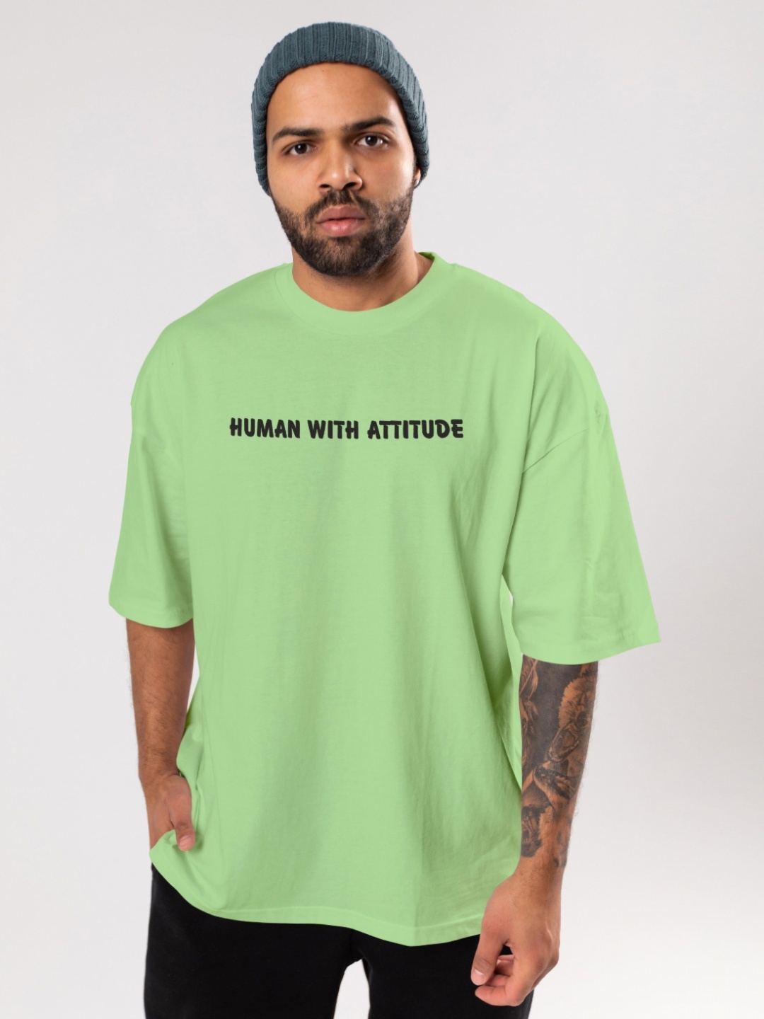 

FLYIND VOGUE OUTFIT Men Bio Finish Typography Printed Round Neck Cotton Oversized T-shirt, Green