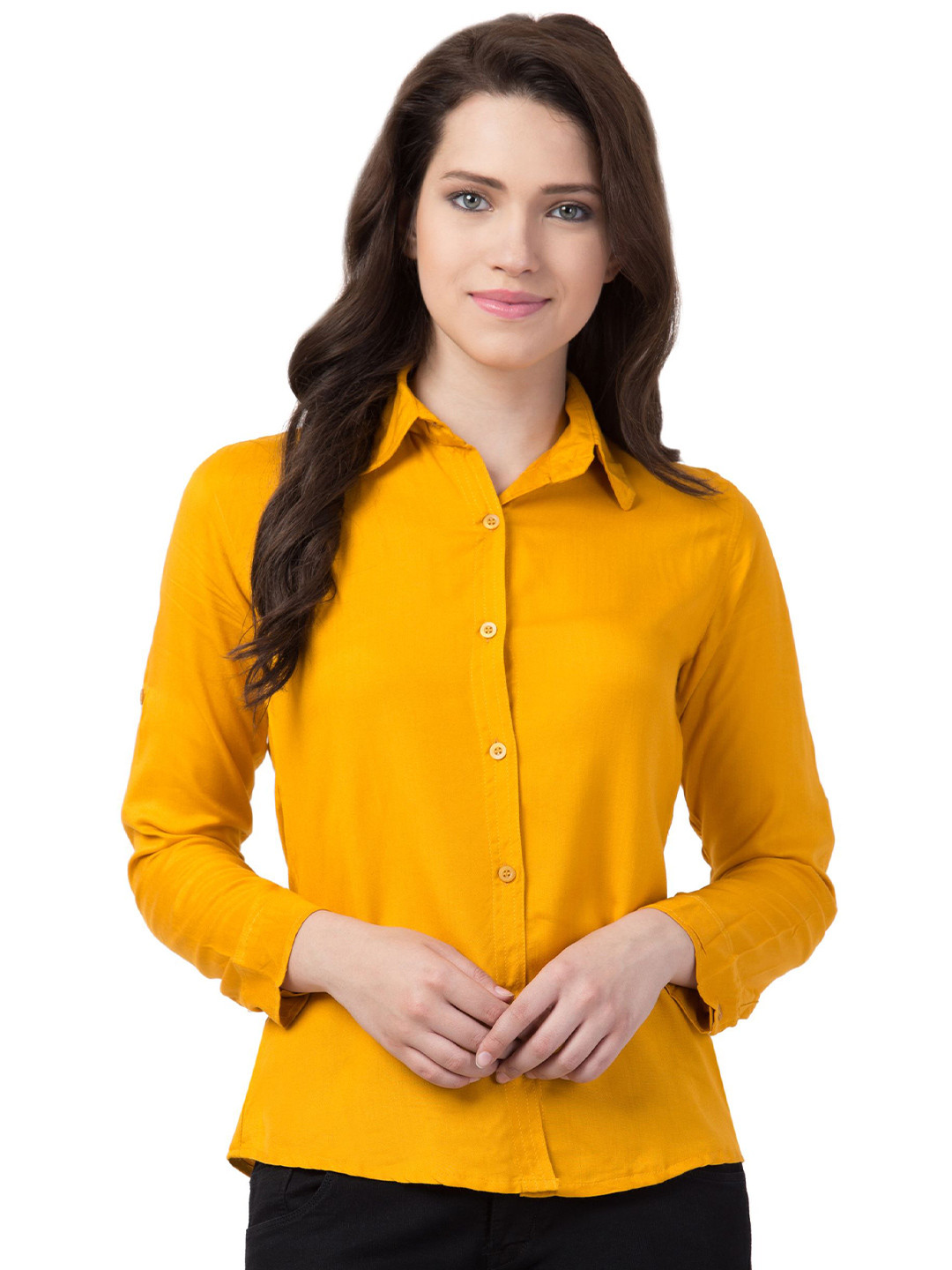 

Funday Fashion Women Regular Fit Spread Collar Solid Casual Shirt, Yellow